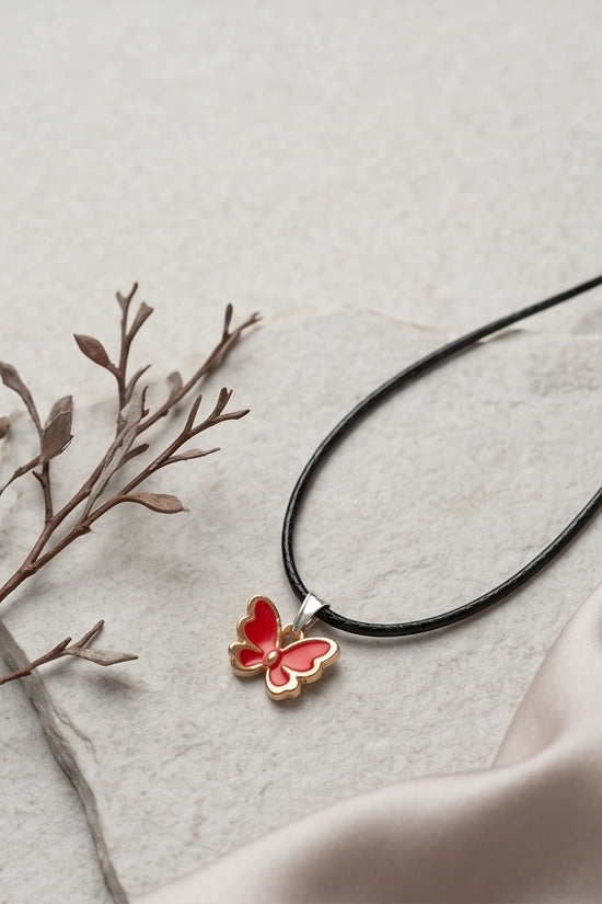 Gold and Red Butterfly Pendant Necklace