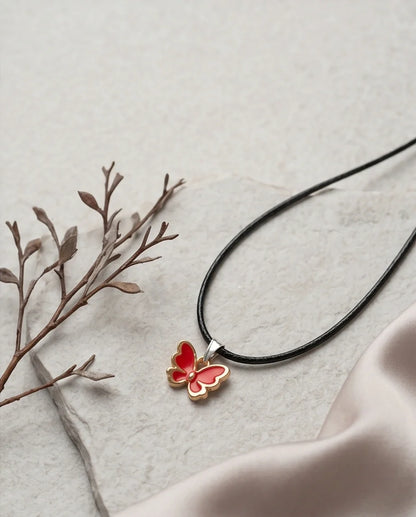 Gold and Red Butterfly Pendant Necklace