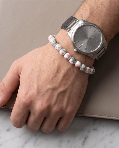 Cherry Blossom Patterned Ceramic Beaded Adjustable Macrame Bracelet