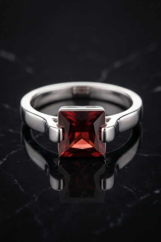 Sterling Silver Princess-Cut Deep Crimson Ruby Ring