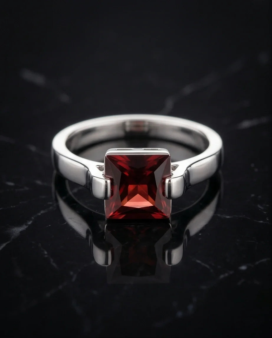 Sterling Silver Princess-Cut Deep Crimson Ruby Ring