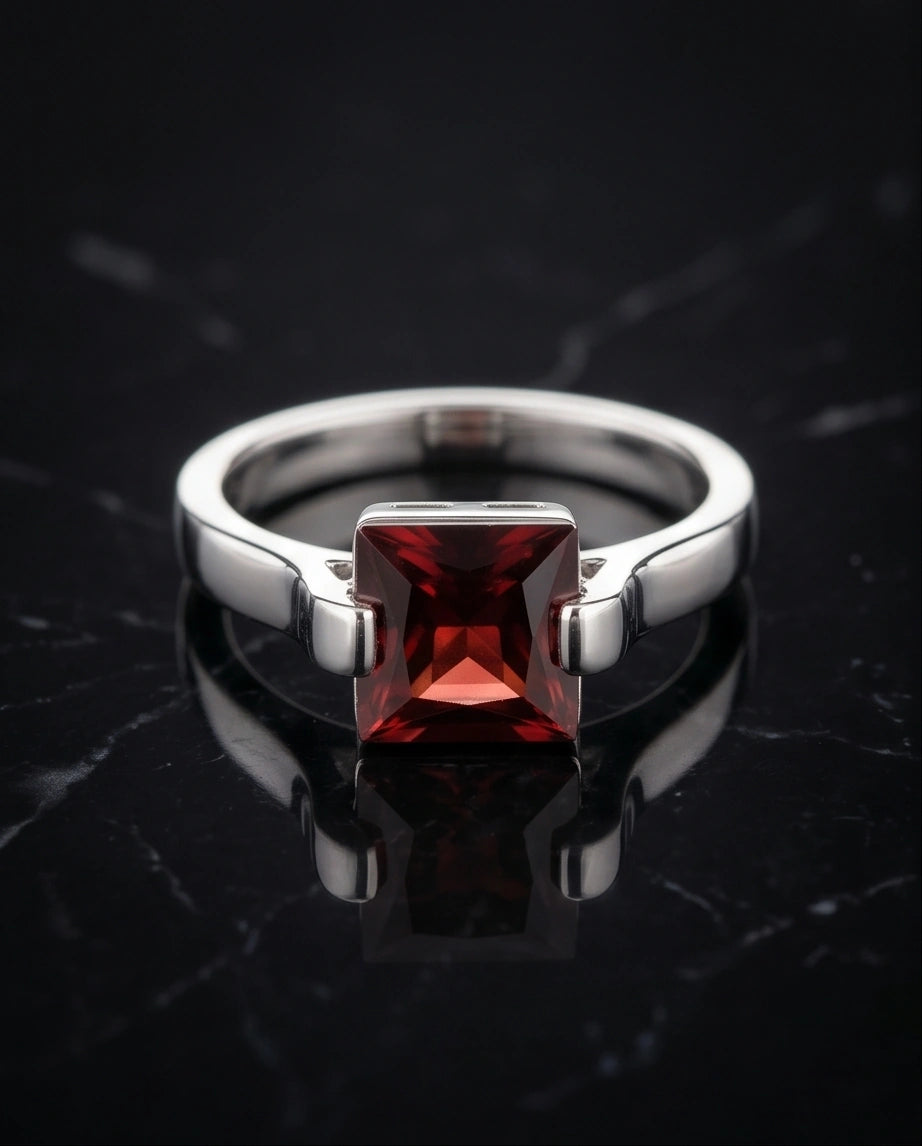 Sterling Silver Princess-Cut Deep Crimson Ruby Ring