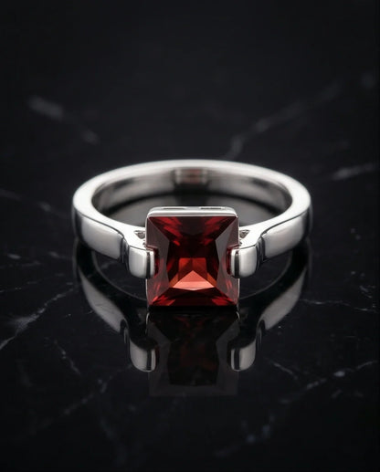 Sterling Silver Princess-Cut Deep Crimson Ruby Ring