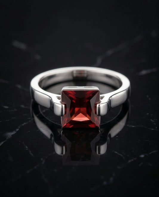 Sterling Silver Princess-Cut Deep Crimson Ruby Ring