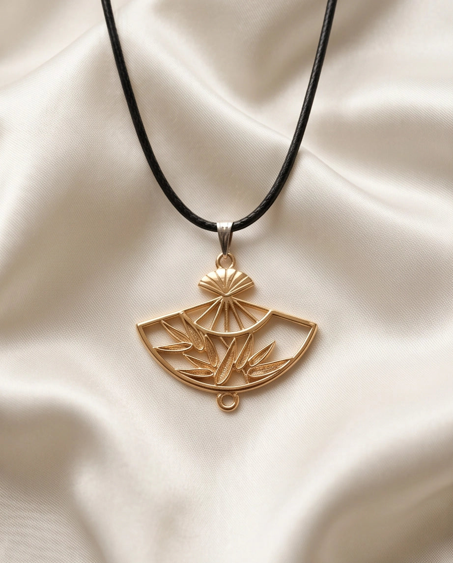 All-Gold Bamboo Fan Pendant Necklace