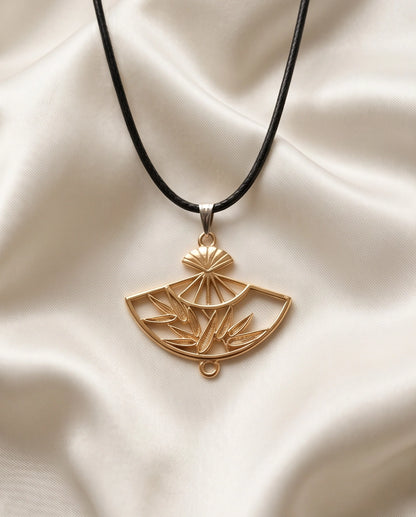 All-Gold Bamboo Fan Pendant Necklace