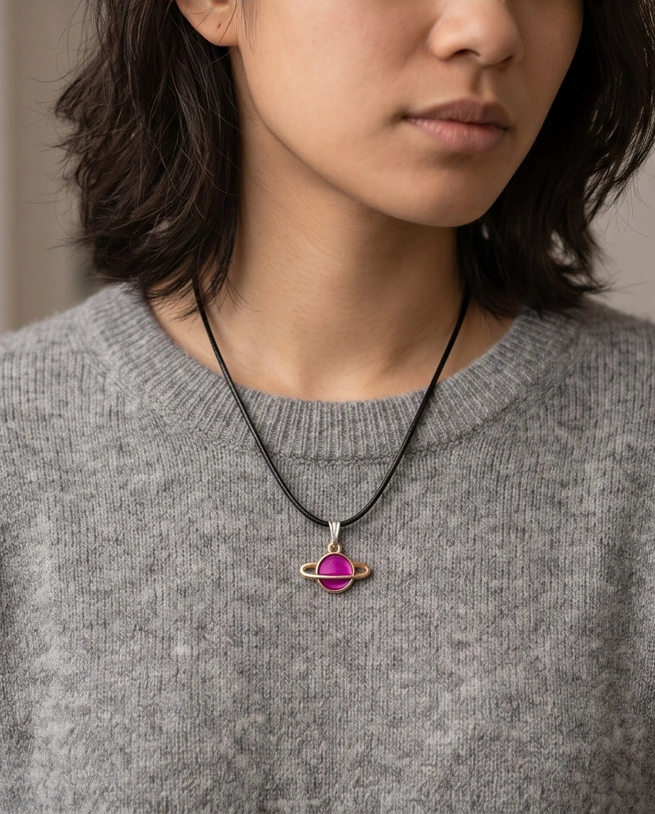Magenta Saturn Planet Pendant