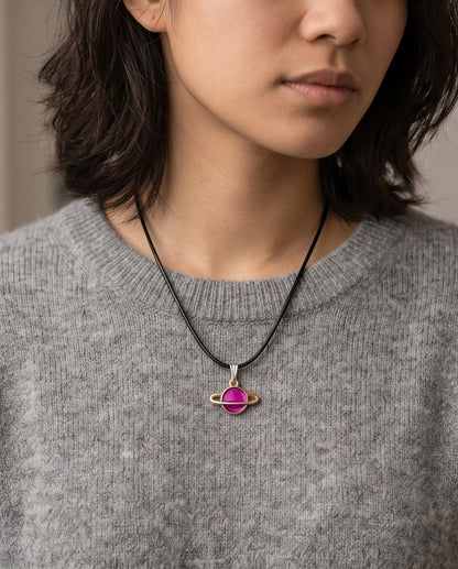 Magenta Saturn Planet Pendant