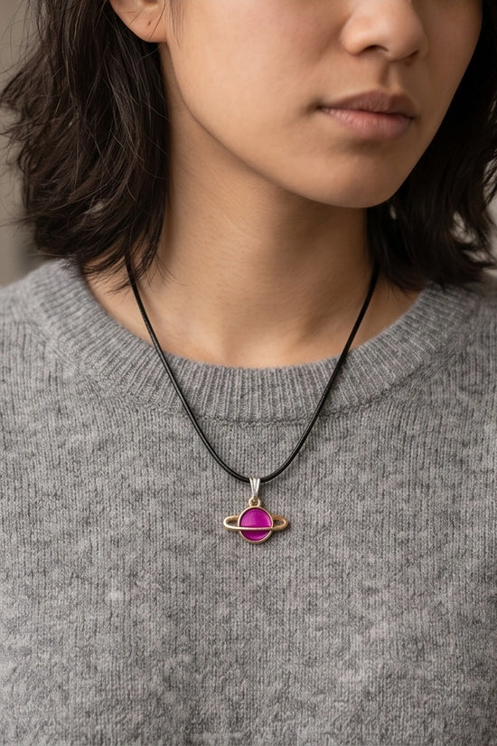 Magenta Saturn Planet Pendant