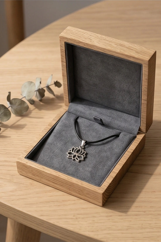 The Zen Bloom: Geometric Matte Silver Lotus Pendant Necklace