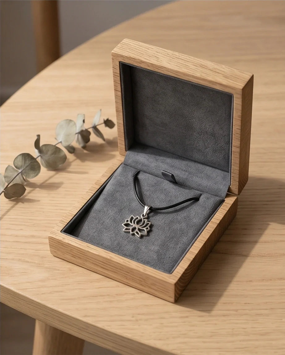 The Zen Bloom: Geometric Matte Silver Lotus Pendant Necklace