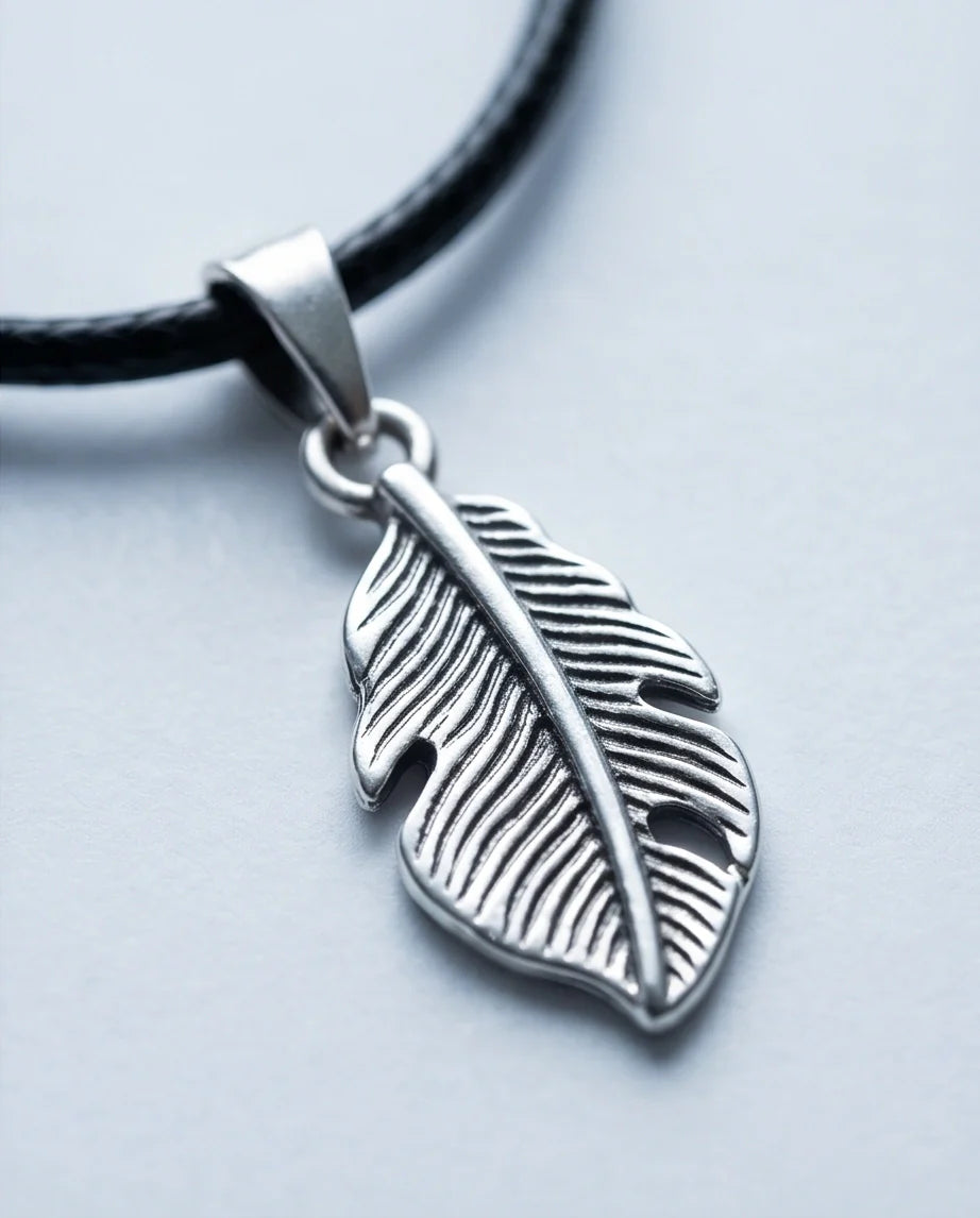 Silver Detailed Plume Feather Necklace