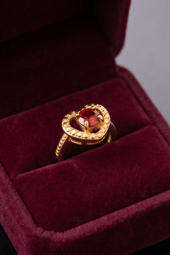 Vintage Gold Ruby Granulated Heart Ring