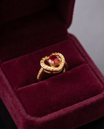 Vintage Gold Ruby Granulated Heart Ring
