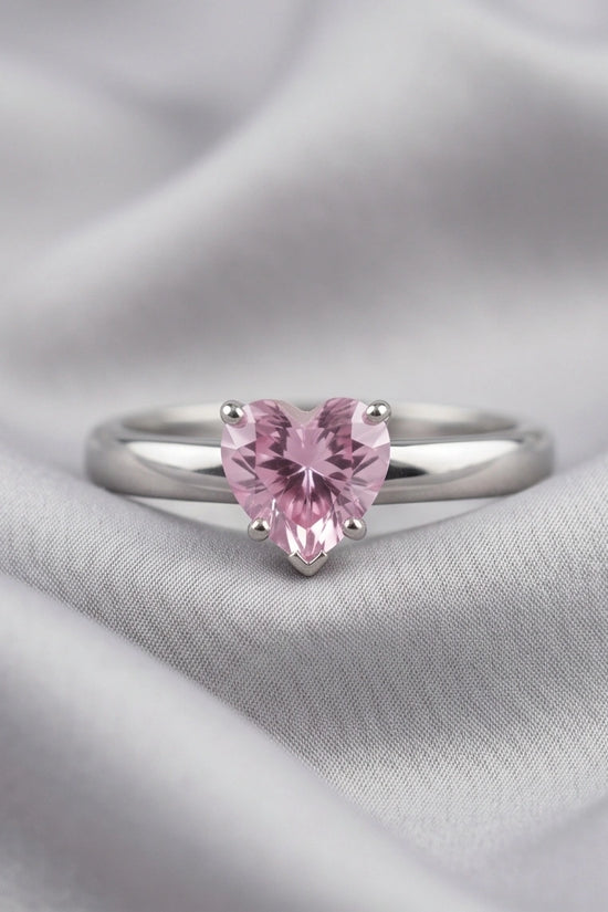 Sterling Silver Heart-Cut Pink Sapphire Solitaire Ring