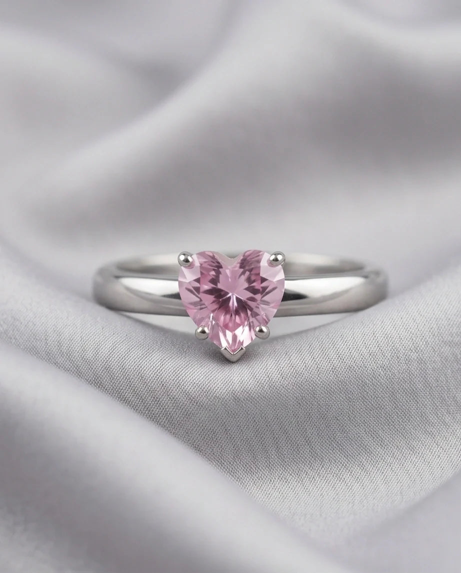 Sterling Silver Heart-Cut Pink Sapphire Solitaire Ring