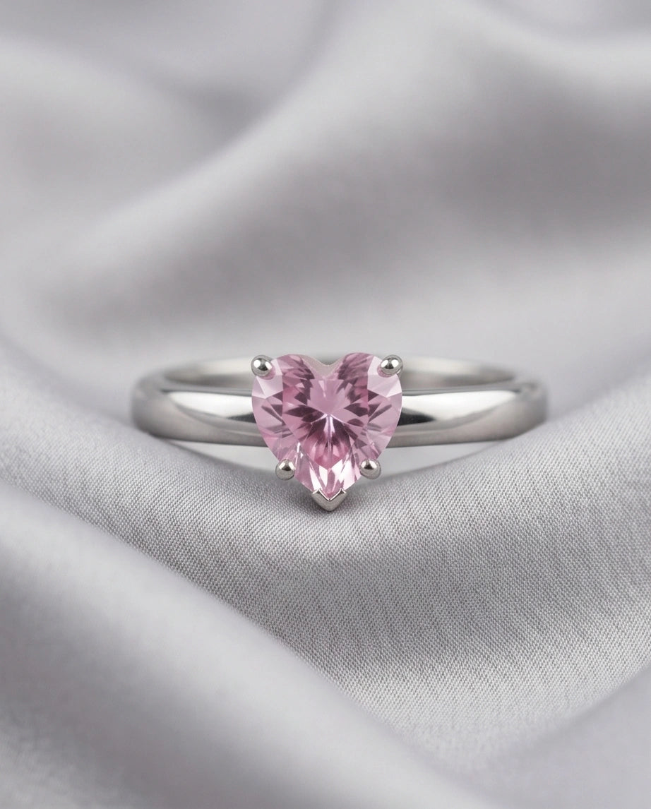 Sterling Silver Heart-Cut Pink Sapphire Solitaire Ring