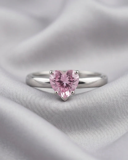 Sterling Silver Heart-Cut Pink Sapphire Solitaire Ring
