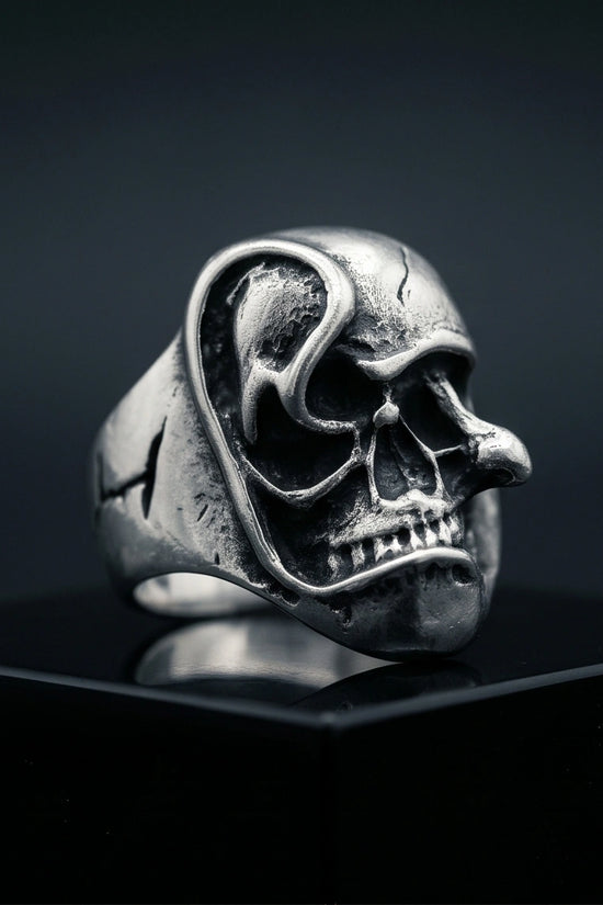 Gothic Sterling Silver Melted Skull Signet Ring