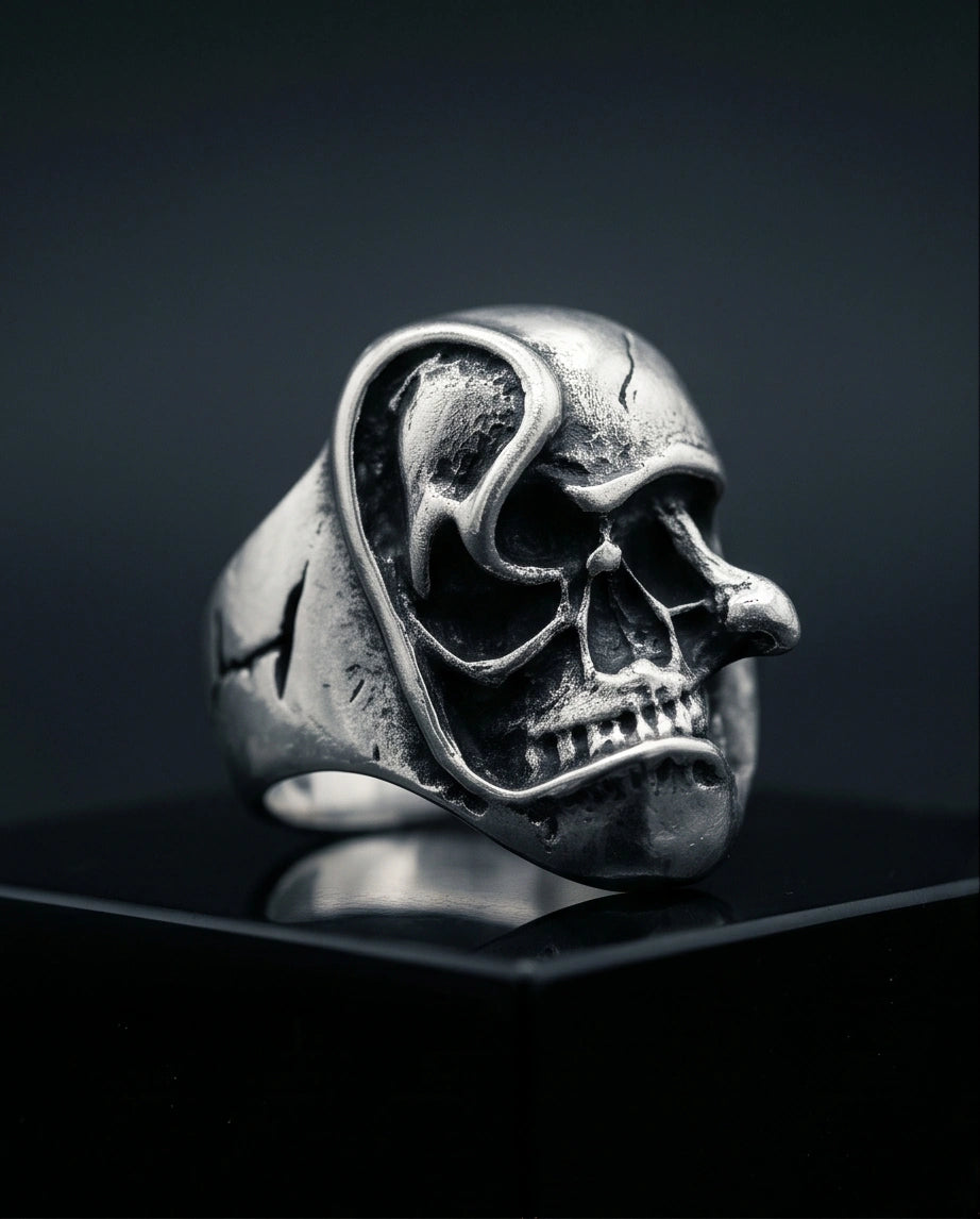 Gothic Sterling Silver Melted Skull Signet Ring