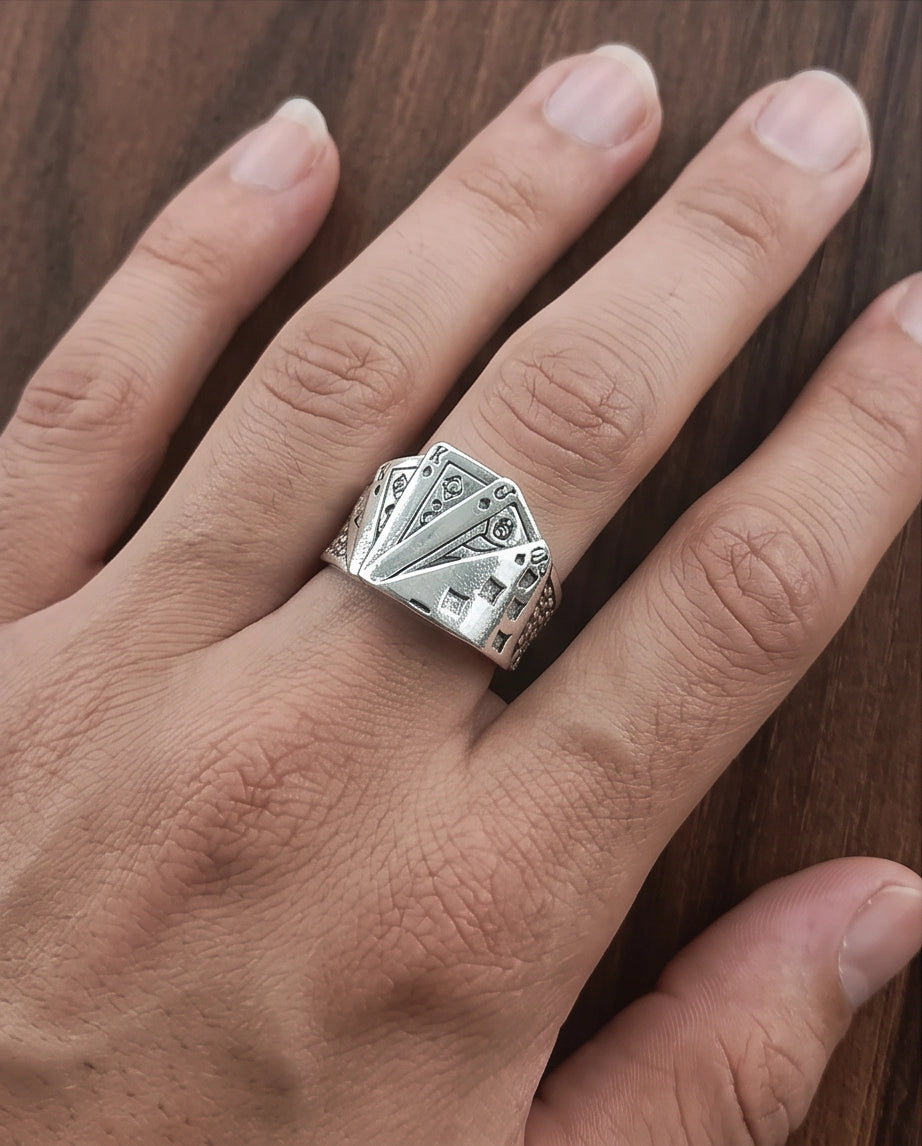 Royal Flush Playing Cards Band Silver Ring