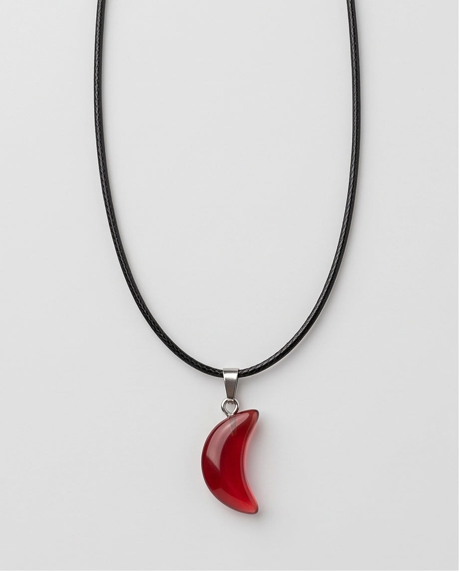 Silver Carnelian Red Crescent Moon Pendant Necklace