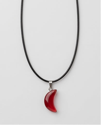 Silver Carnelian Red Crescent Moon Pendant Necklace