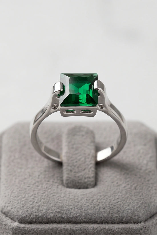 Sterling Silver Princess-Cut Deep Green Emerald Solitaire Ring