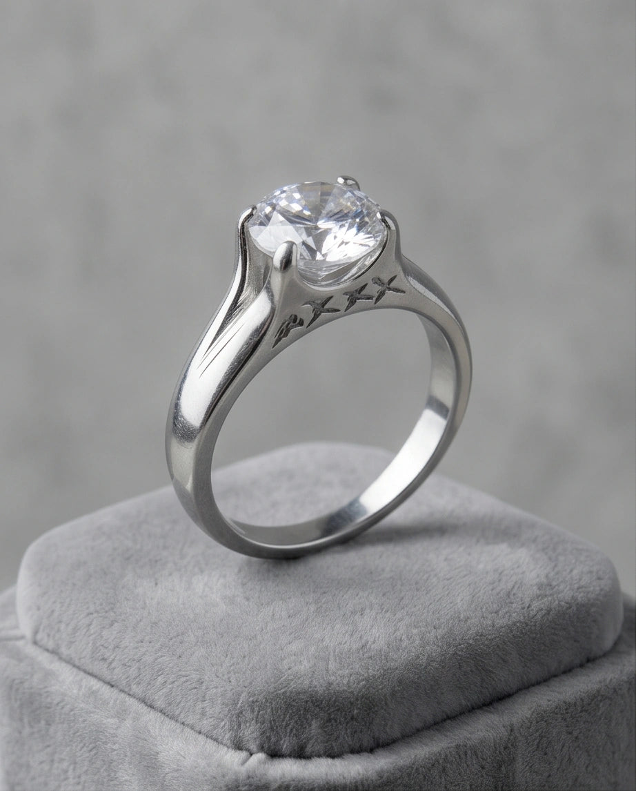 Sterling Silver Integrated Cathedral Round-Cut Moissanite Ring