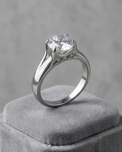 Sterling Silver Integrated Cathedral Round-Cut Moissanite Ring