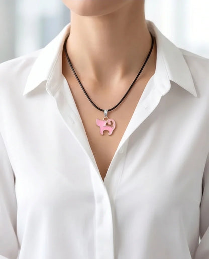 Playful Pink Cat Enamel Pendant Necklace