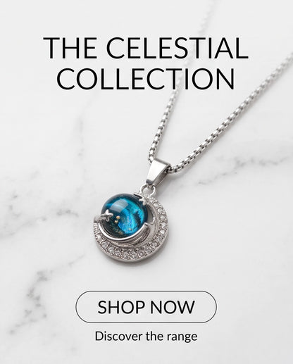 Silver Crystal Crescent Moon Cosmic Galaxy Orb Pendant Necklace