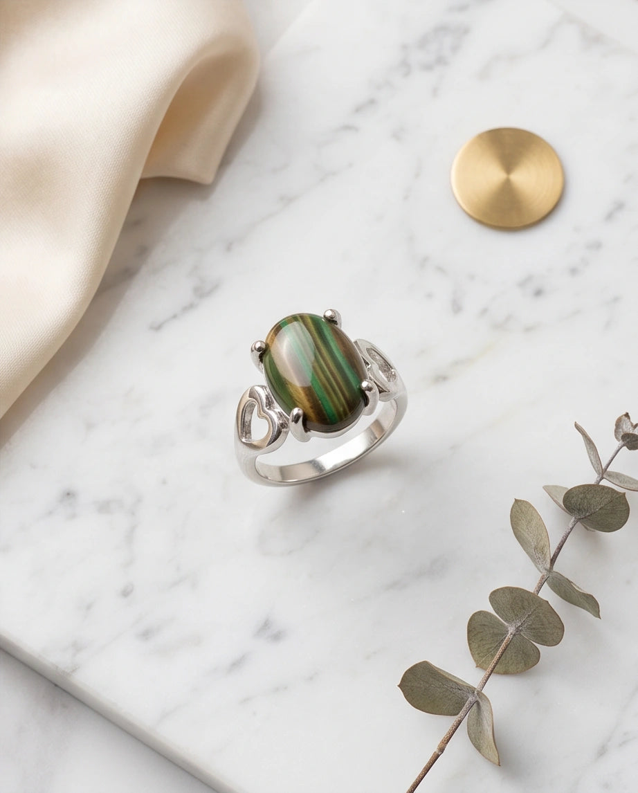Earthy Heart Banded Agate Ring