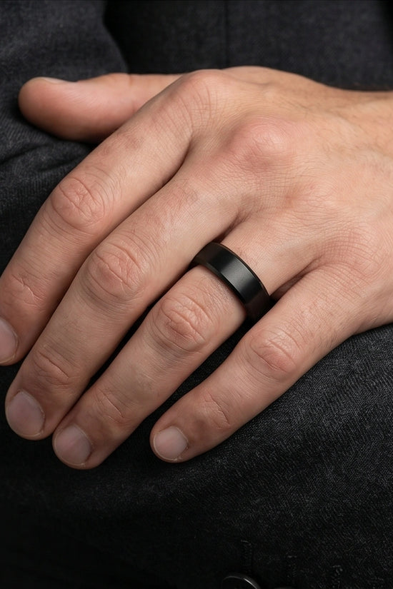 Minimalist Matte Black Beveled Band Ring