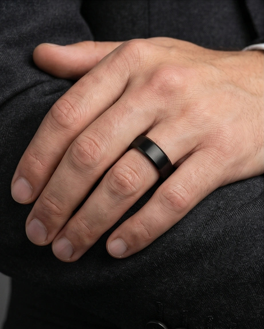 Minimalist Matte Black Beveled Band Ring