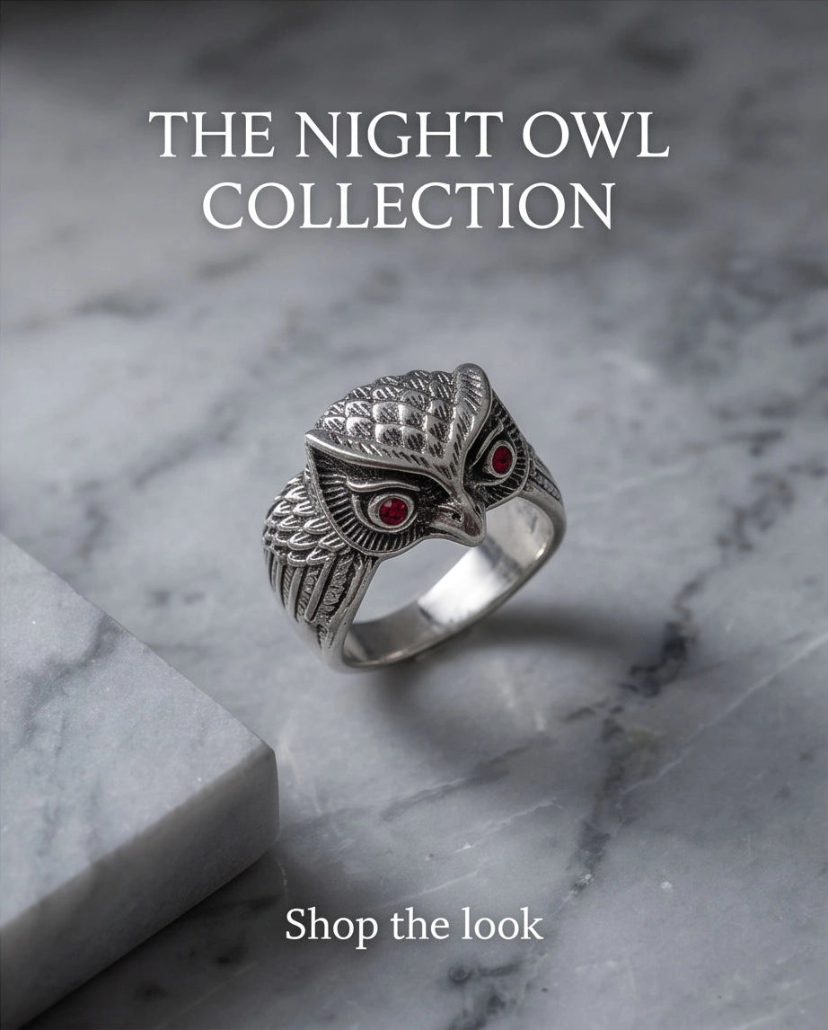 Ruby-Eyed Sculpted Owl Wing Ring