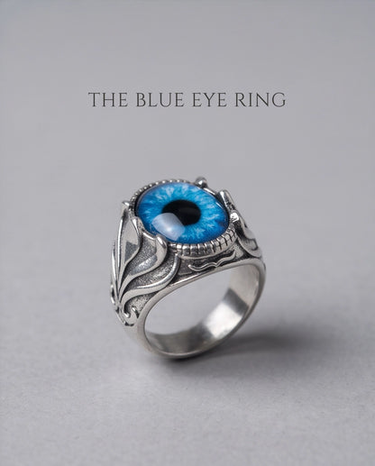 Sapphire Blue Evil Eye Cabochon Prong-Set Silver Ring