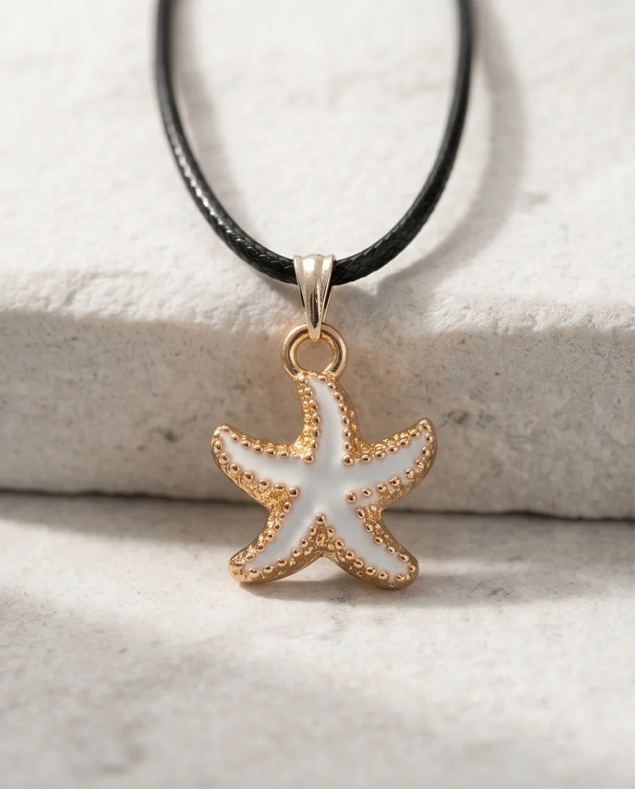 Gold and White Starfish Pendant Necklace