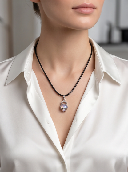 Opalite Heart Bow Lock Pendant Necklace