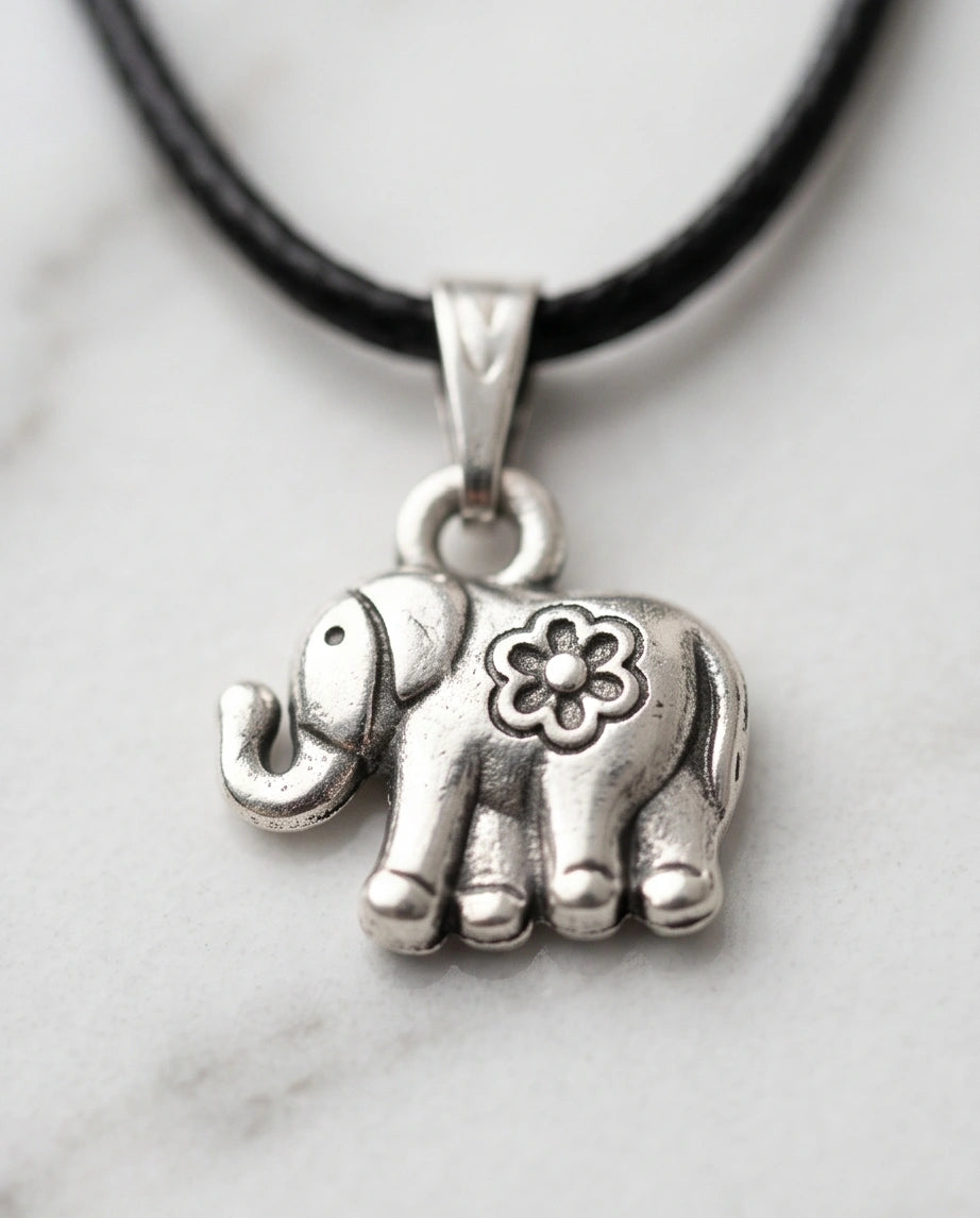 Silver Flower Detail Elephant Necklace