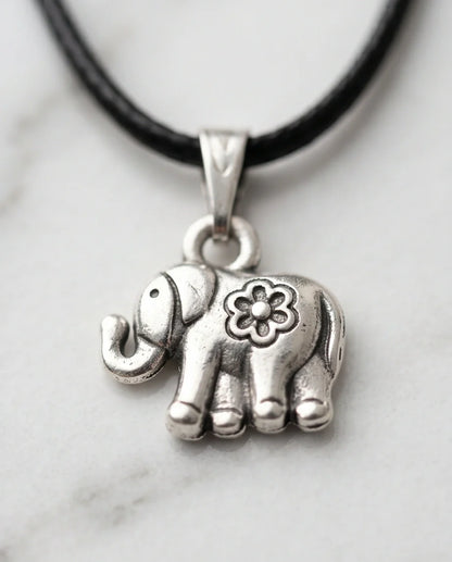 Silver Flower Detail Elephant Necklace