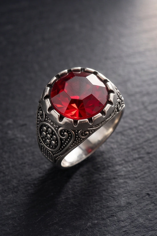 Crimson Monarch Silver Signet Ring
