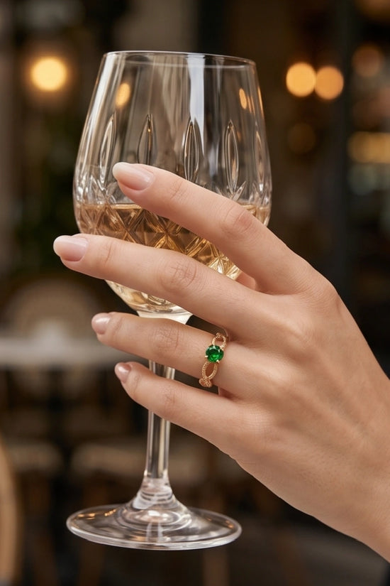 14K Gold Emerald Round Infinity Twist Ring