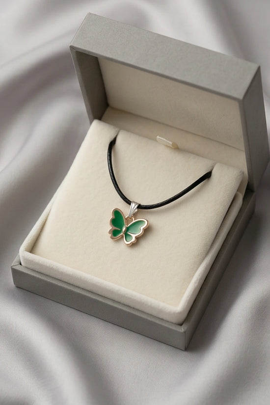 Gold and Green Butterfly Pendant Necklace