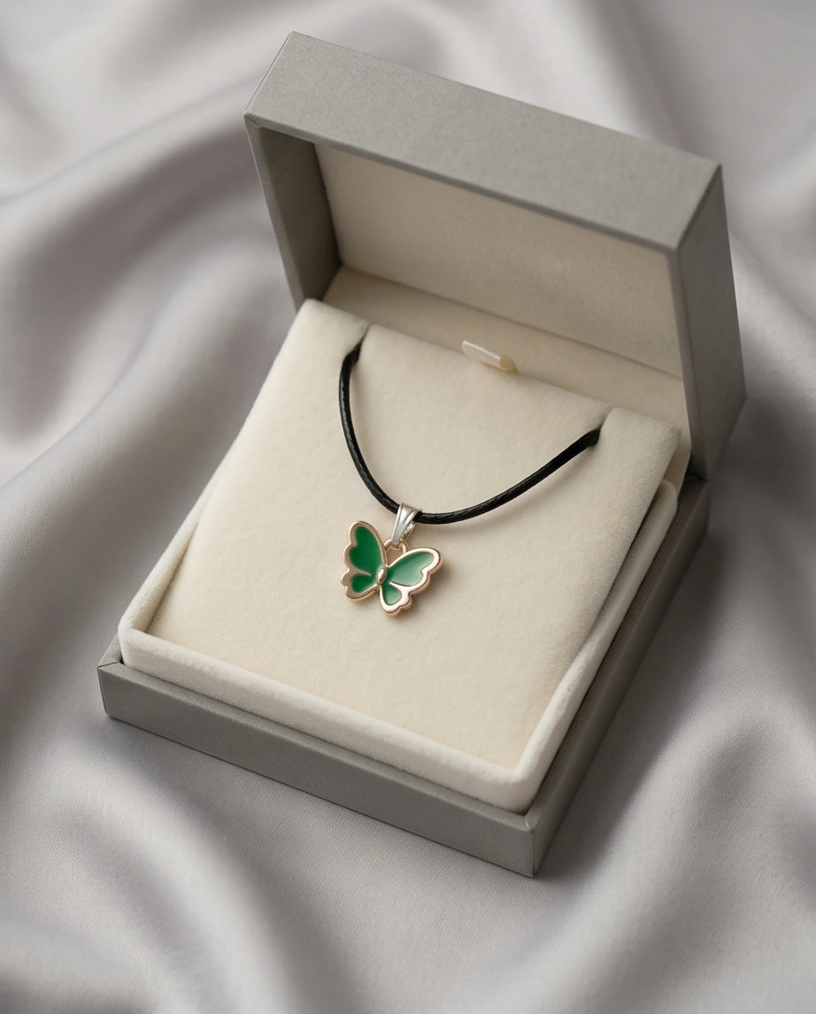 Gold and Green Butterfly Pendant Necklace
