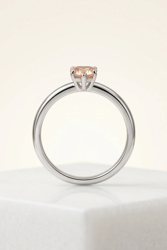 Sterling Silver Heart-Cut Peach Morganite Solitaire Ring