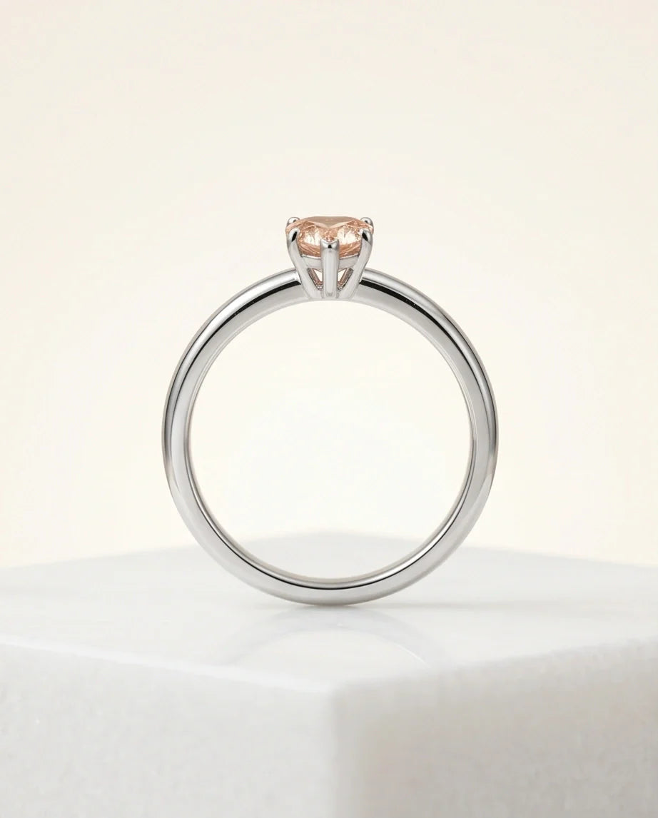 Sterling Silver Heart-Cut Peach Morganite Solitaire Ring