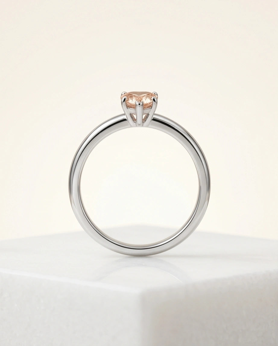 Sterling Silver Heart-Cut Peach Morganite Solitaire Ring