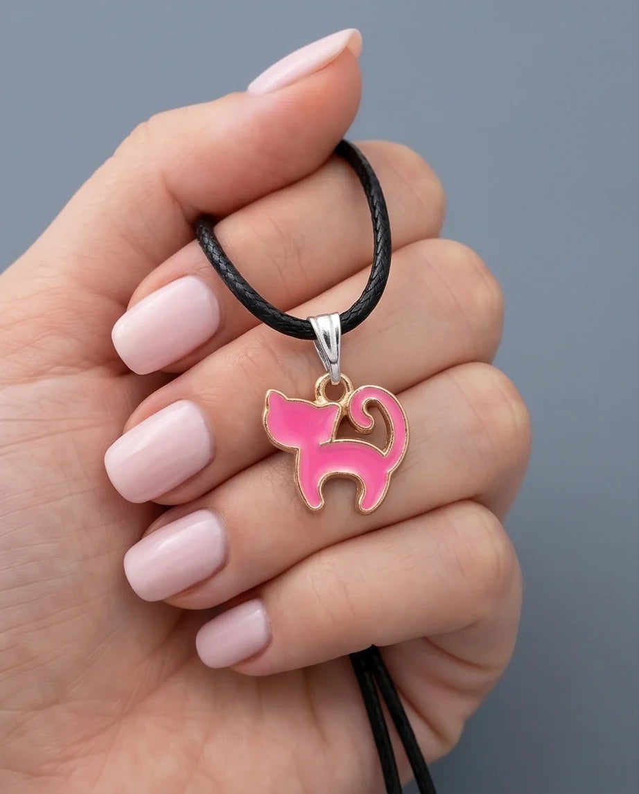 Gold and Pink Cat Pendant Necklace