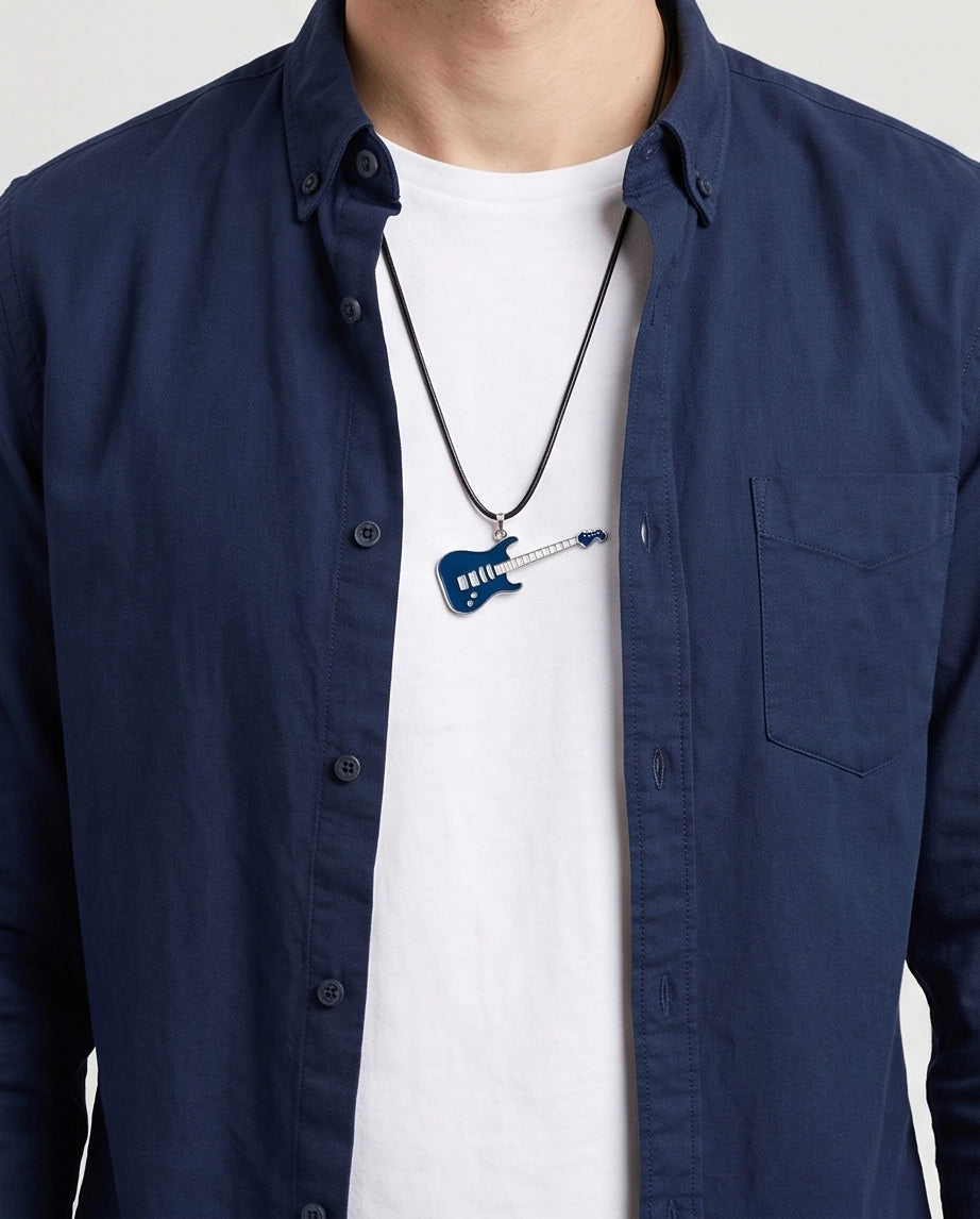 Navy Blue and Silver Electric Guitar Cord Necklace